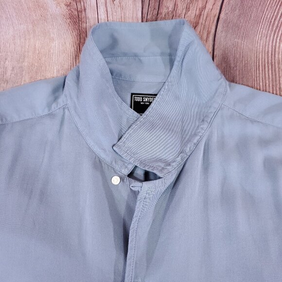 Todd Snyder Mens Size XL Slim Fit Rayon Hollywood Button Up Shirt Steel Blue - Picture 4 of 14
